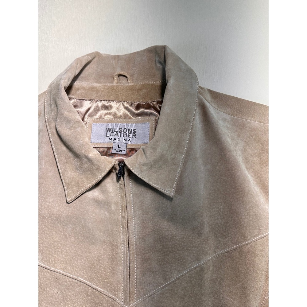 Wilsons Leather Maxima Tan Suede Zip Up Western Yoke Jacket Womens Large
